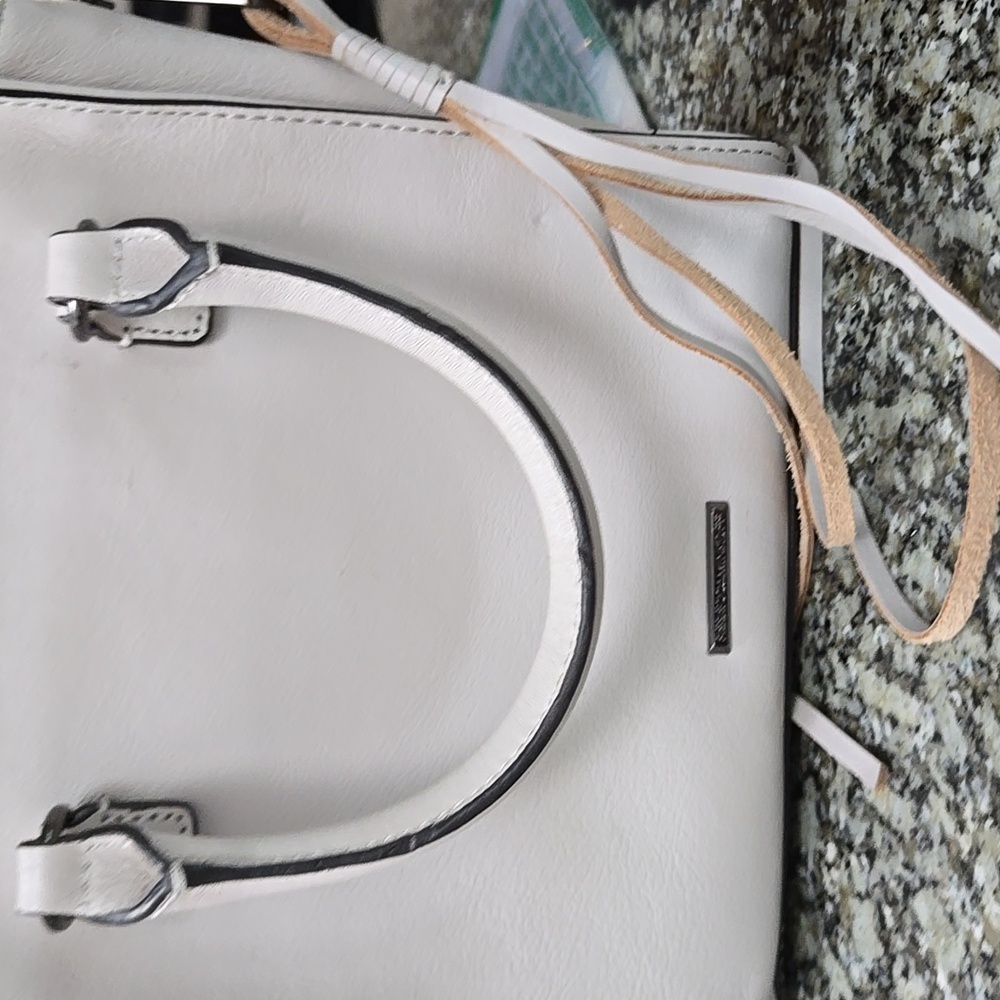Rebecca Mi Koff Creme Leather Handbag With Strap